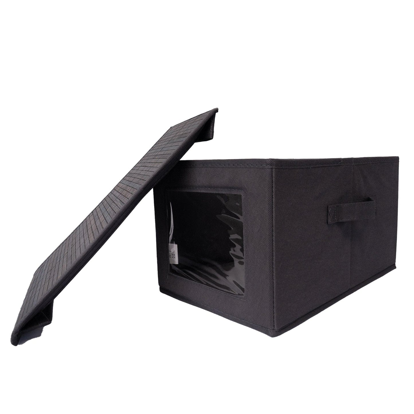 PRIME PICK Foldable Storage Box with Bamboo Front, Grey – 1 Pack, 38x25x21 cm