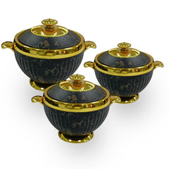 Prime Pick Elegant Golden Finish Marble Casserole Set of-3 (1.2L+1.8L+3.2L)