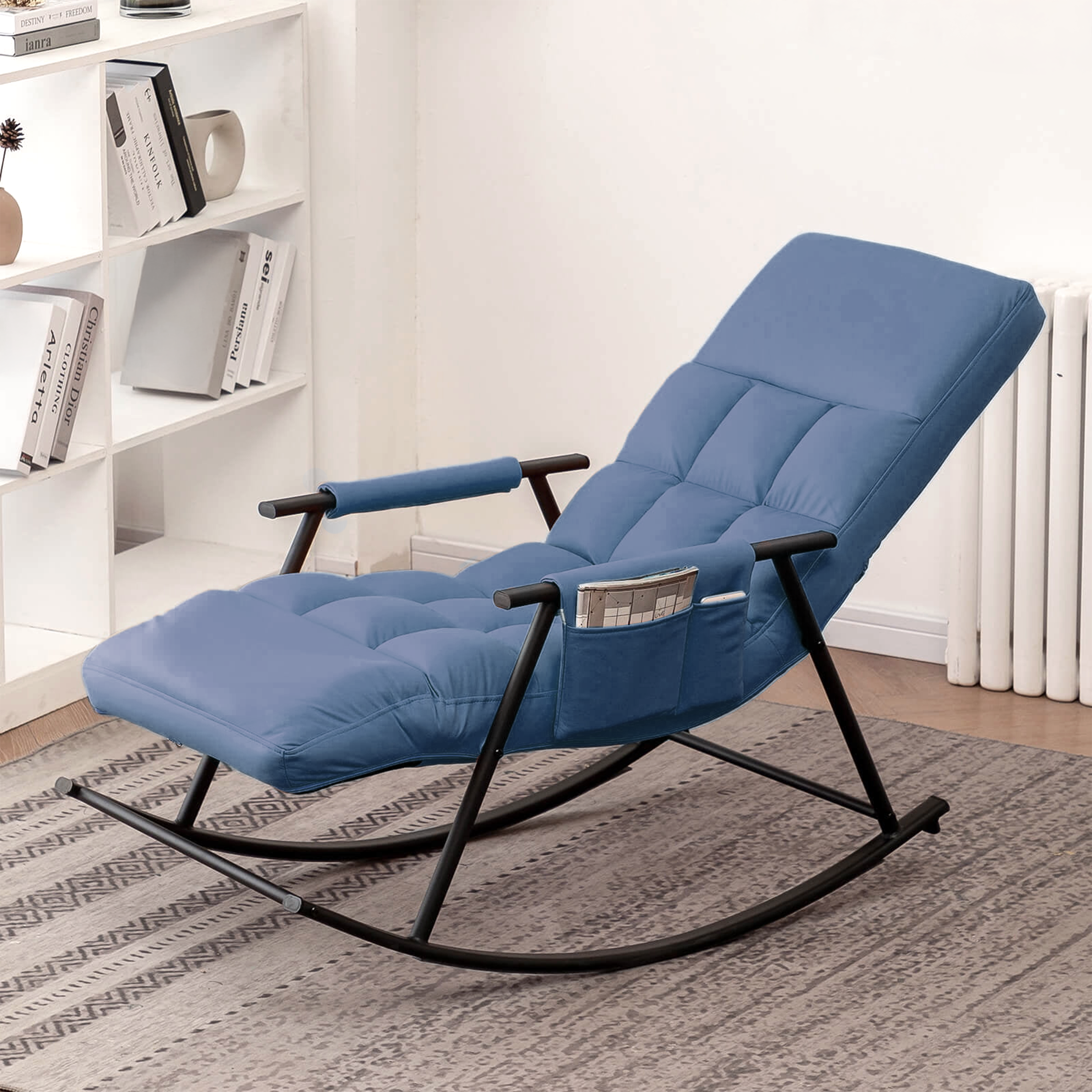 Prime Pick Stainless Steel Recliner Rocking Chair Blue