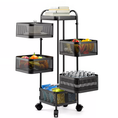 Prime Pick 5 Layer Metal Kitchen Rotating Trolley Portable Storage Rack