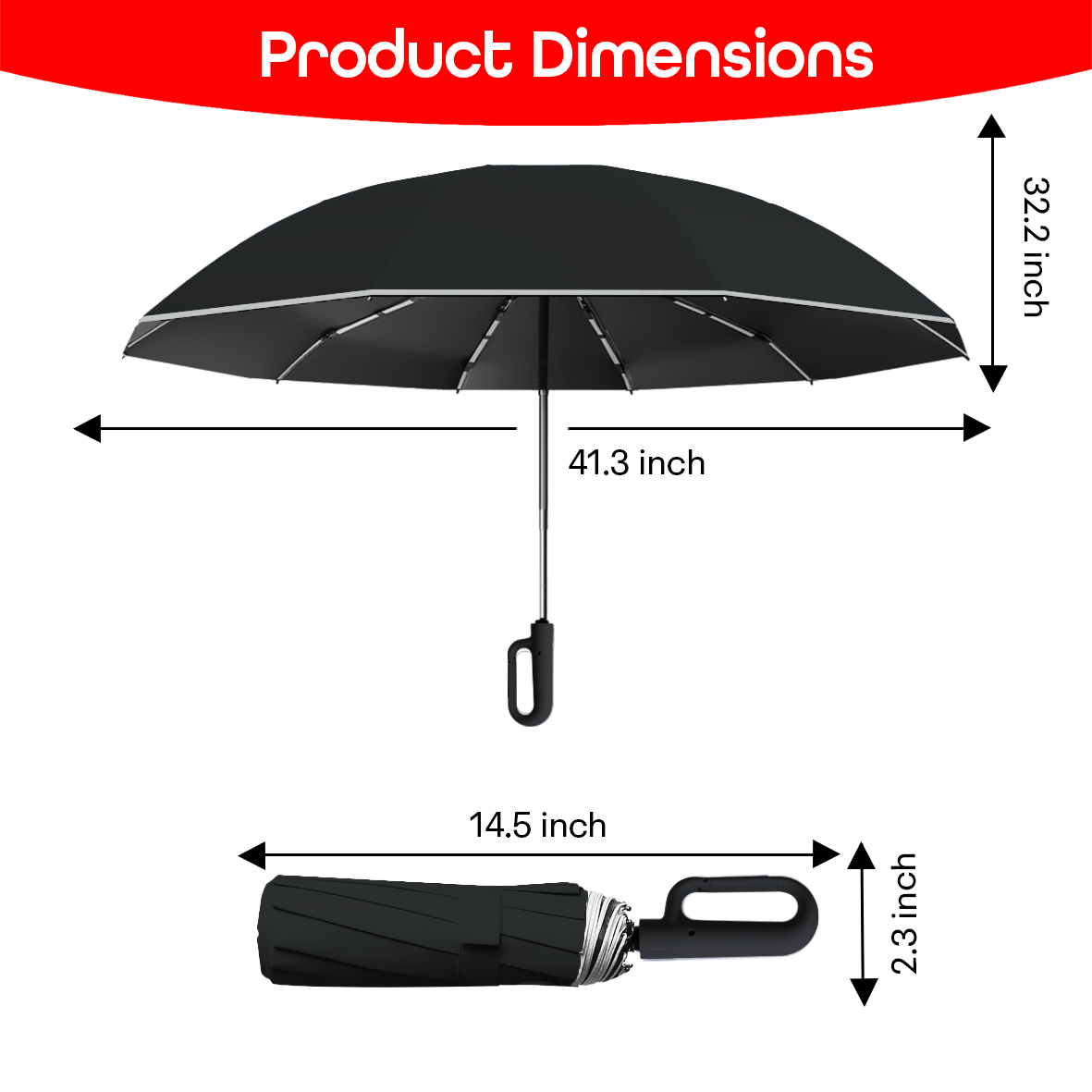 Prime Pick Compact Travel Umbrella With Reflective Strip