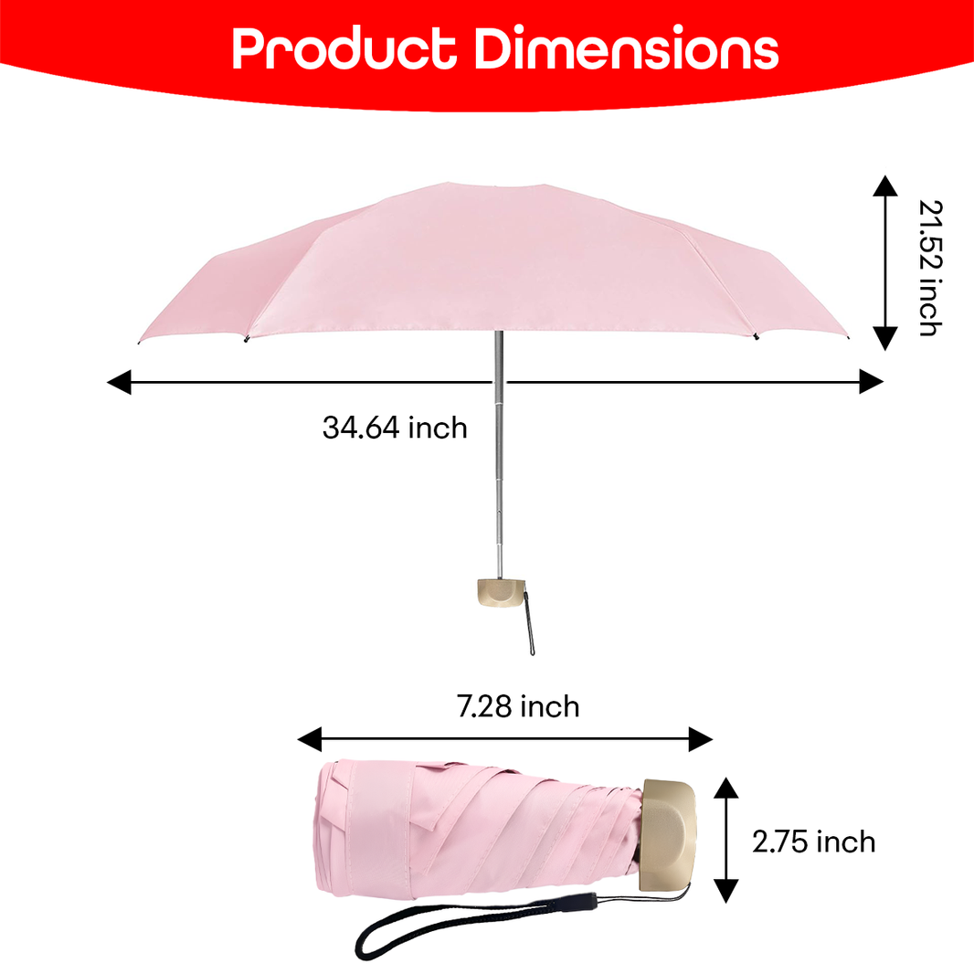 PRIME PICK Compact Travel Umbrella - Windproof & UV Protection Mini Umbrella with Anti-Slip Handle for Men, Women, & Kids - Lightweight, Foldable, 95% UV Block, Rain & Sun Coverage