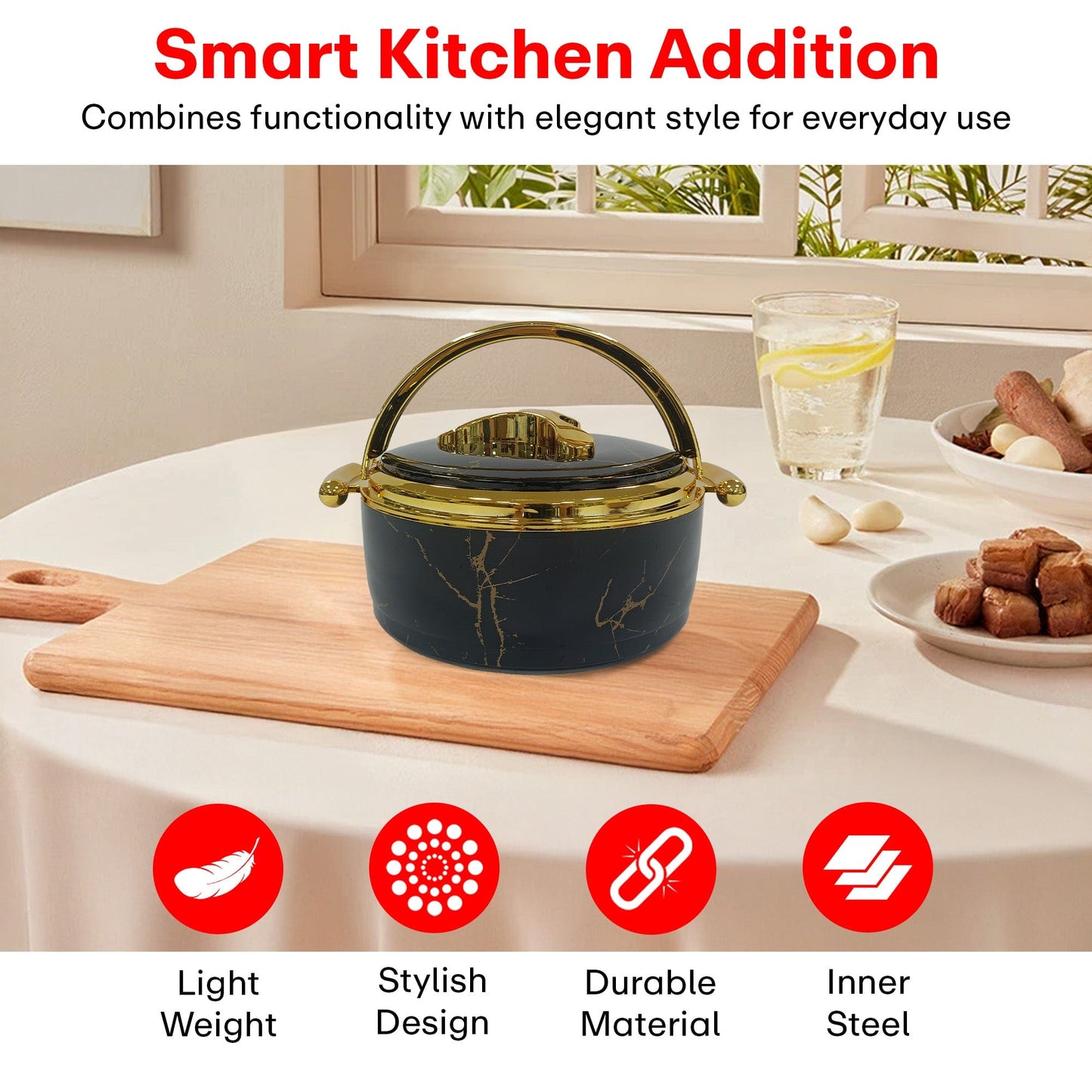 Prime Pick Premium Marble Finish Casserole Set of-3 (1.5L+2L+2.5L)