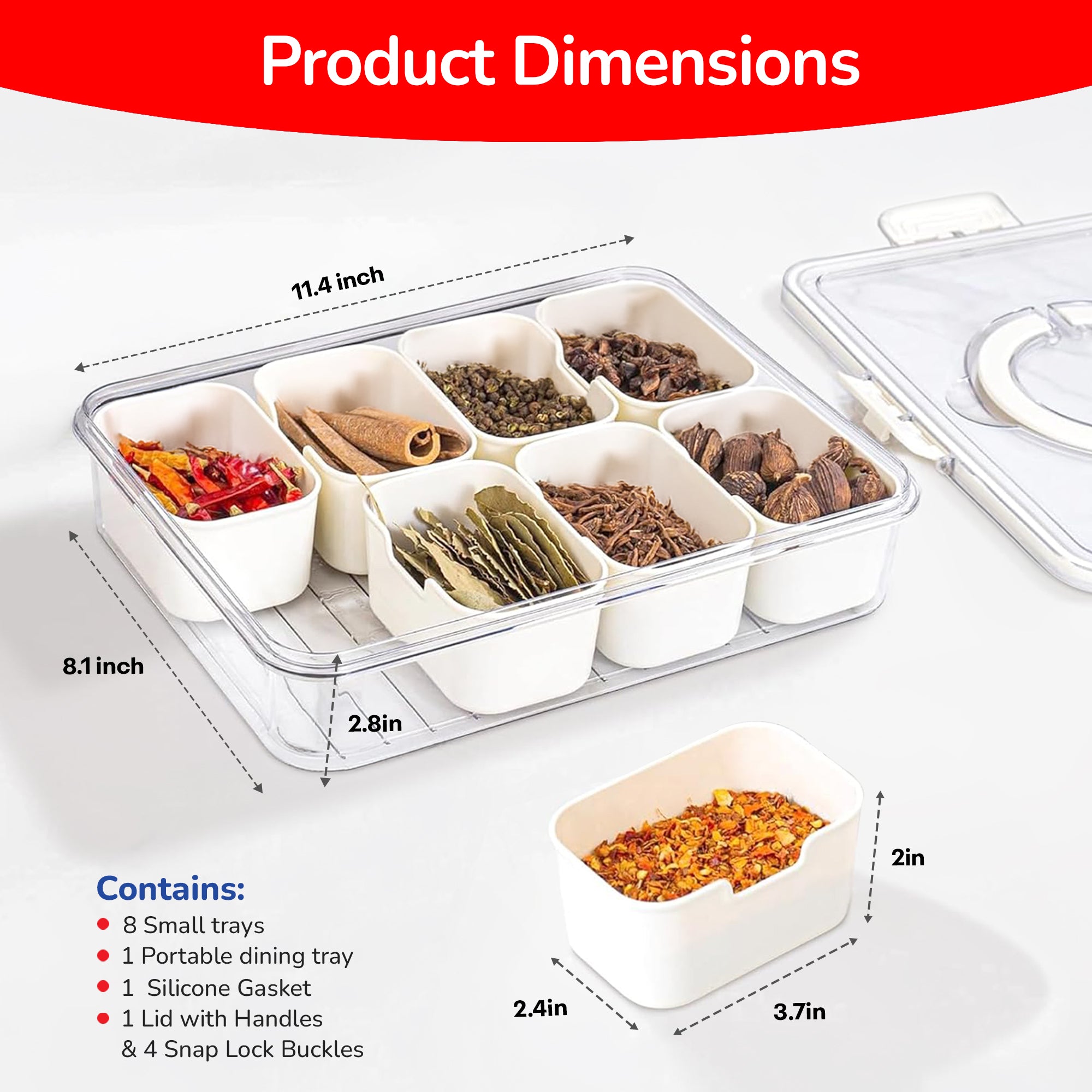 Prime Pick 8 Divider Spice Organizer Box