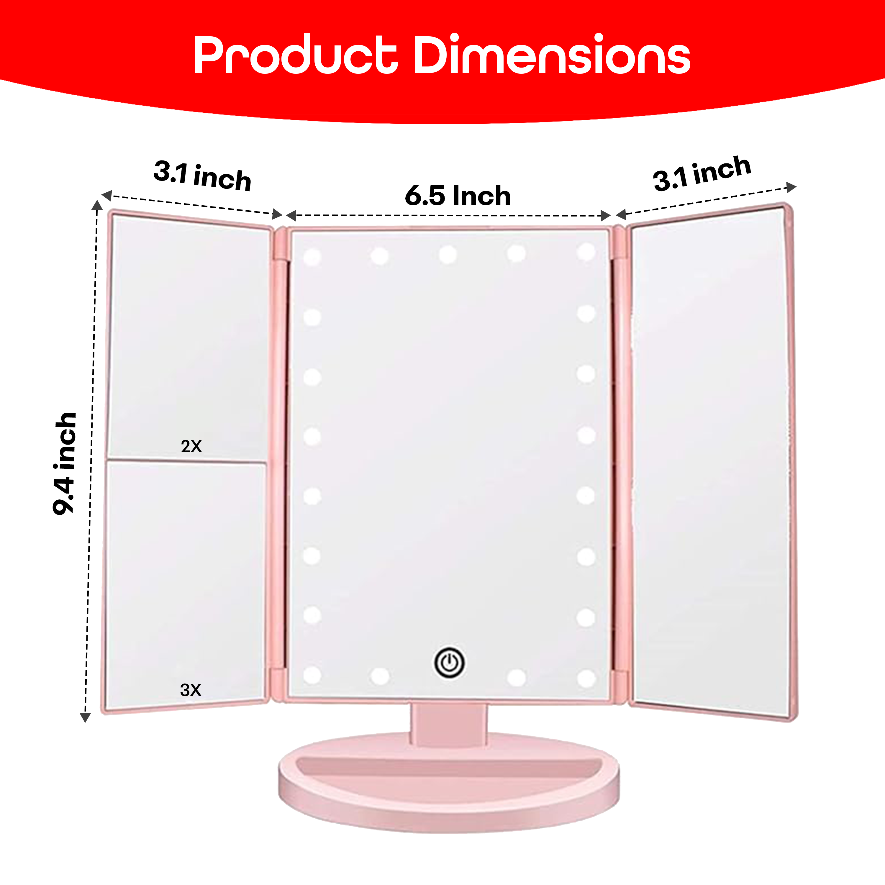 Prime Pick Trifold Vanity Mirror With 1X / 2X / 3X Magnification