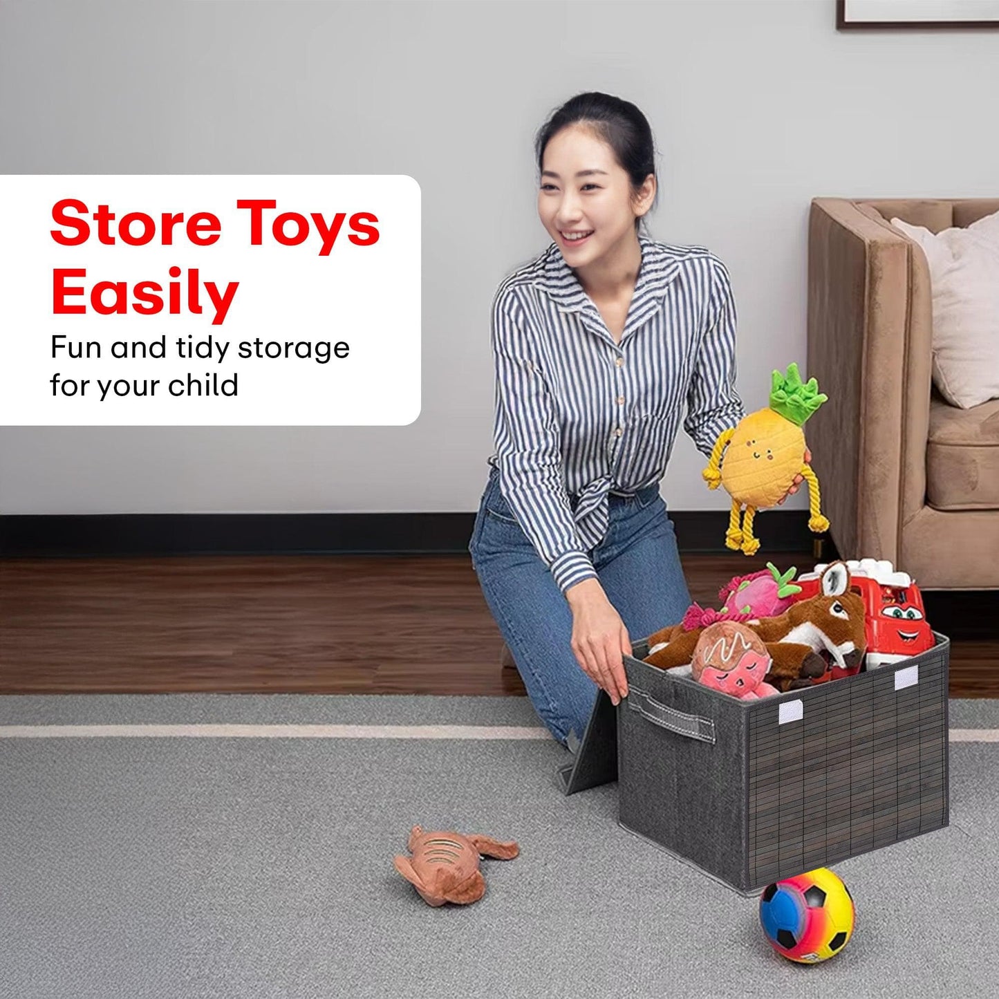 PRIME PICK Pack of 1 Foldable Storage Box with Lid, Bamboo Front