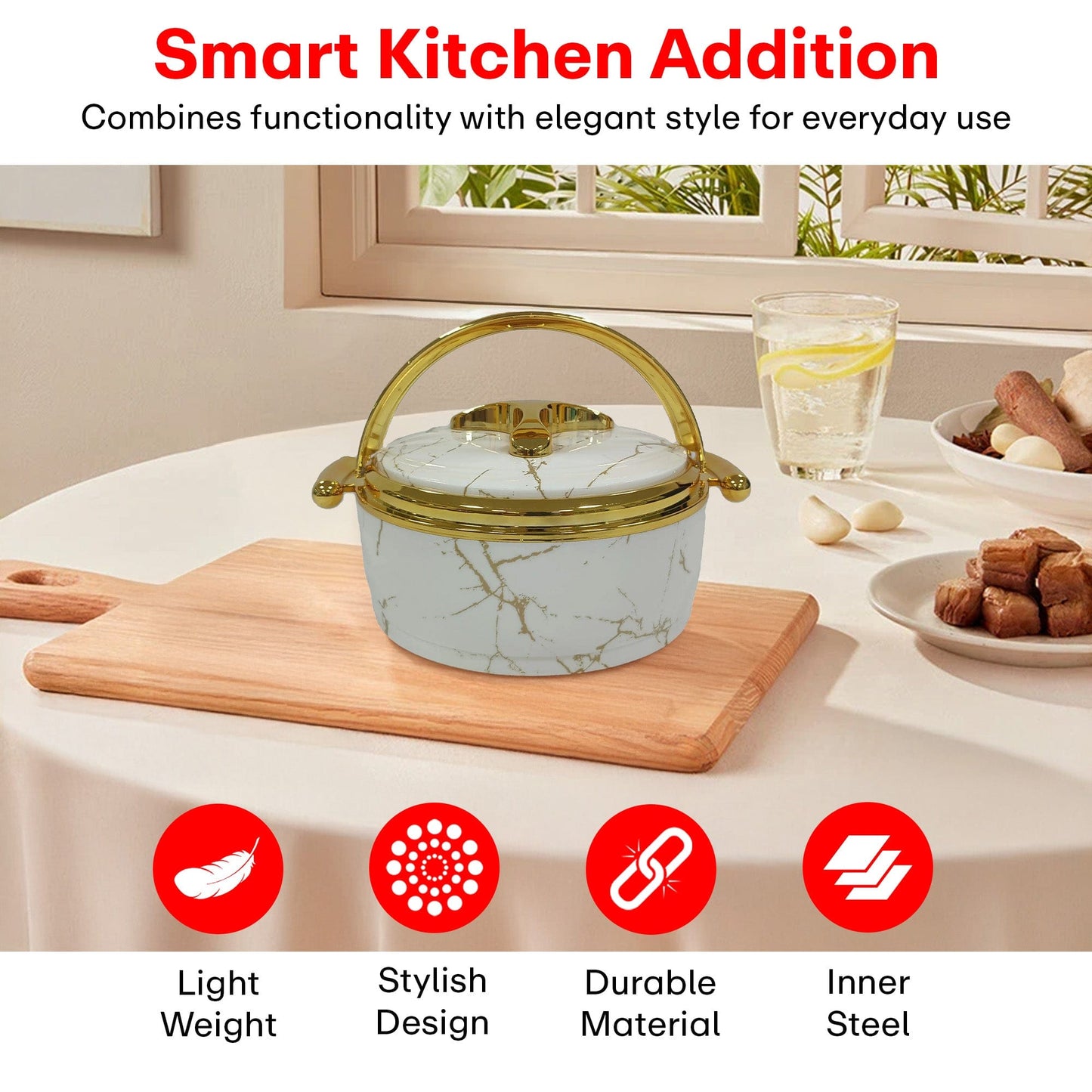 Prime Pick Premium Marble Finish Casserole Set of-3 (1.5L+2L+2.5L)