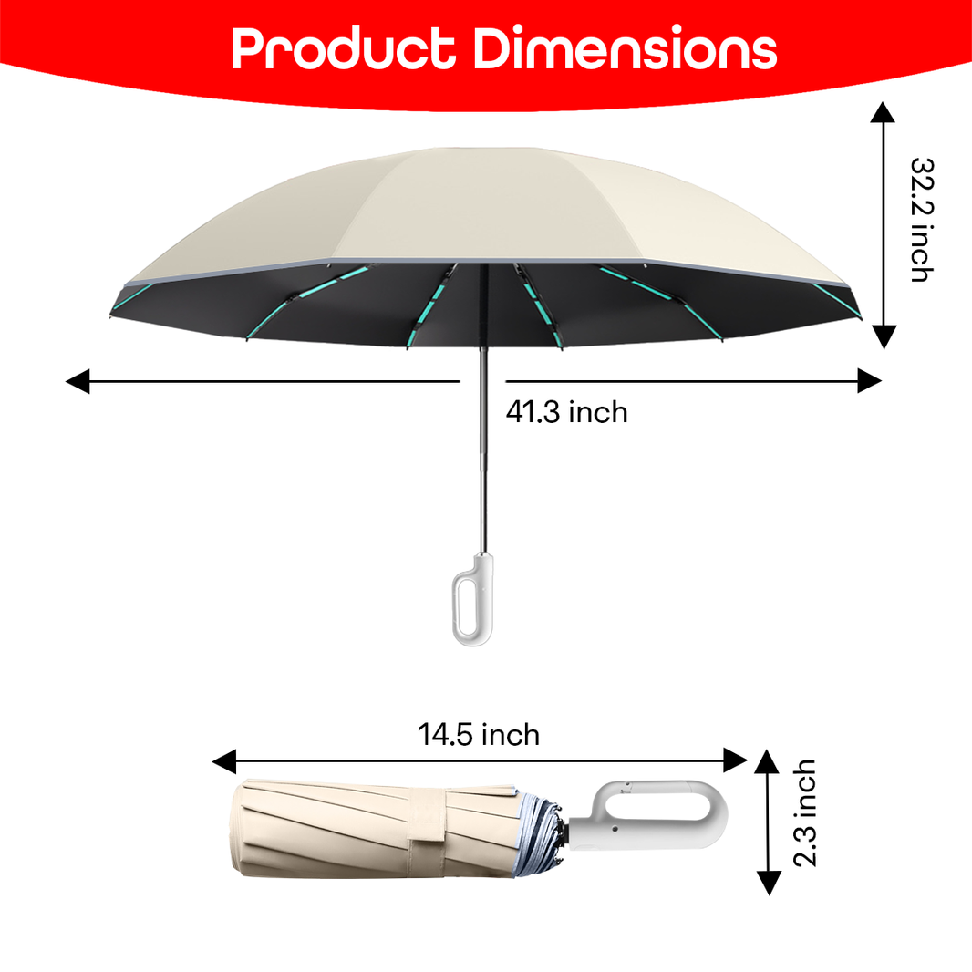 PRIME PICK Compact Travel Umbrella With Reflective Strip, Carabiner Handle Windproof & UV Protection Anti-Slip Handle Lightweight 95% UV Block for Men, Women & Kids Ideal for Rain & Sun Coverage