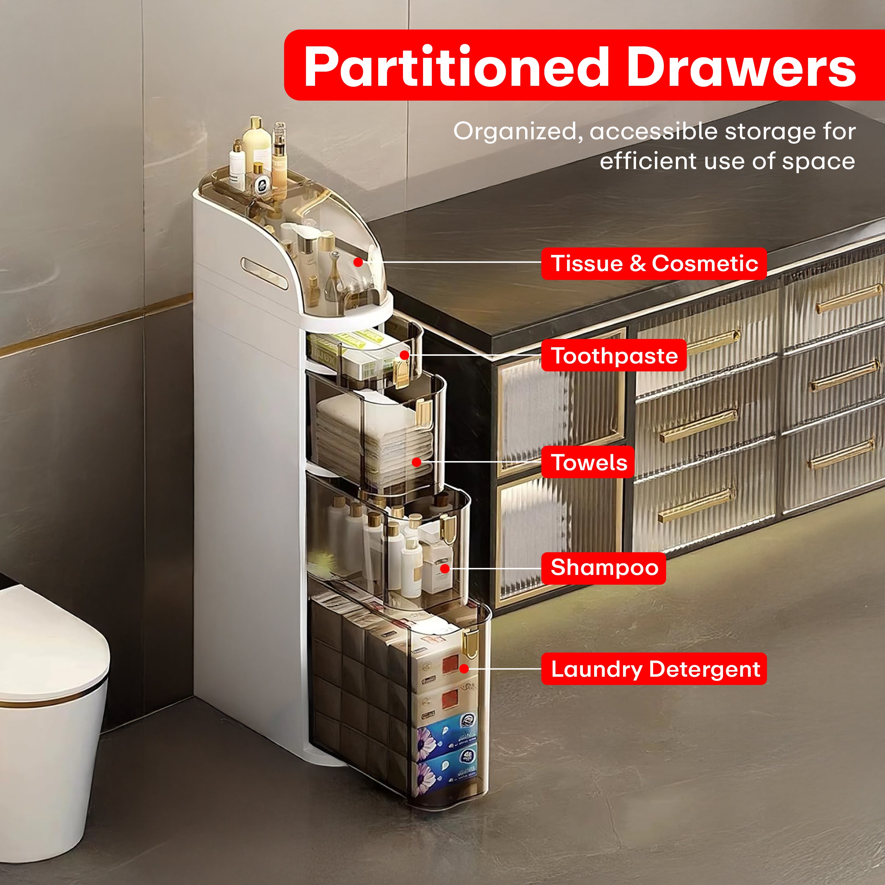 Prime Pick 4-Tiers Slim Bathroom Storage Organizer