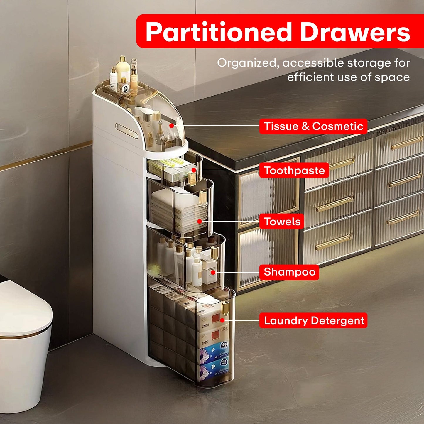 Prime Pick 4-Tiers Slim Bathroom Storage Organizer