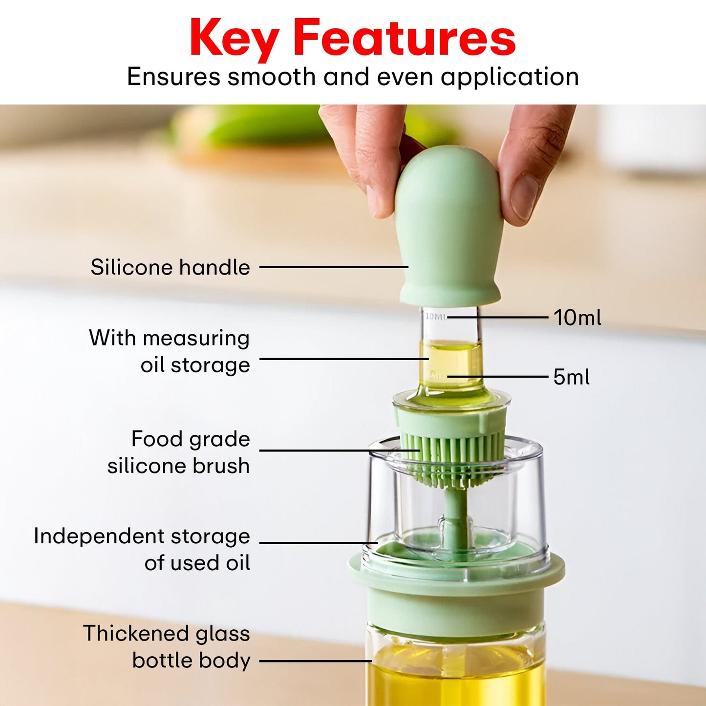 Prime Pick 180ml Oil Dispenser Bottle with Silicone Built-in Brush