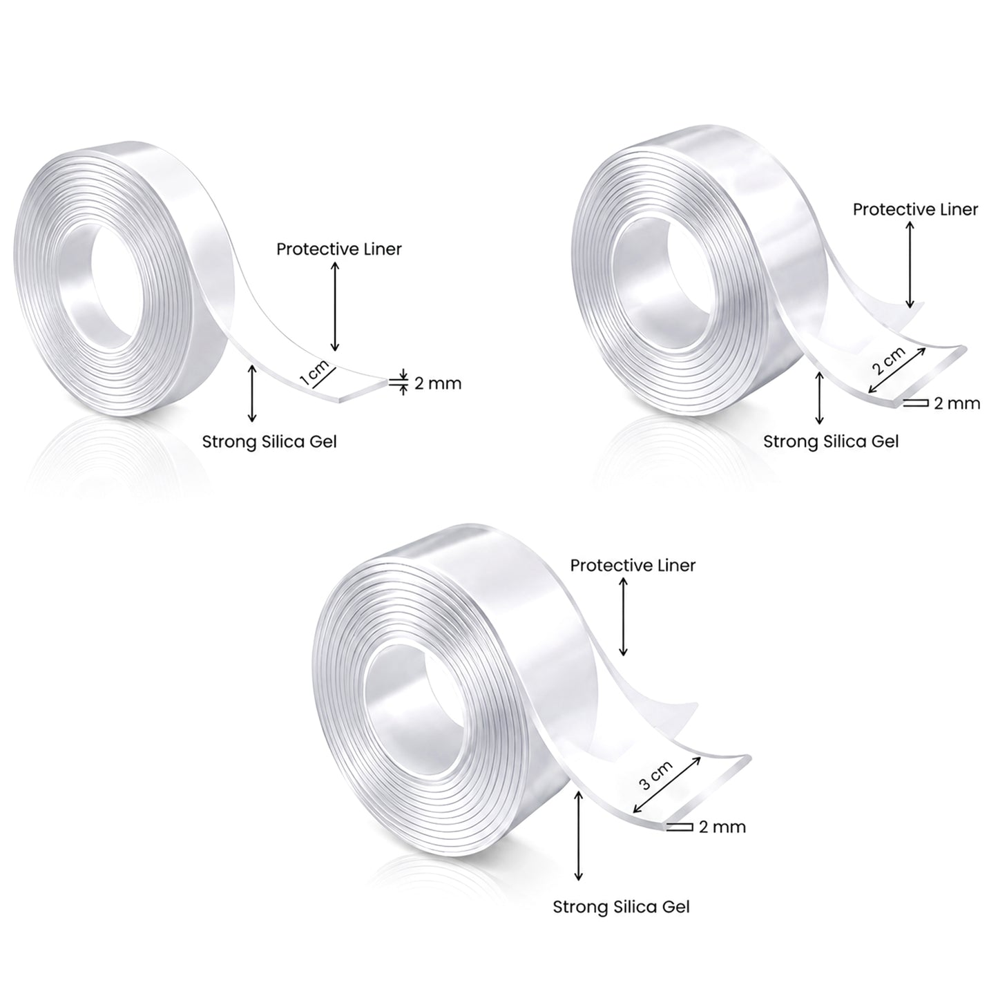 Multipurpose Double Sided Nano Tape 2MM Thickness – Strong Adhesive Reusable Tape 3M Length (1CM / 2CM / 3CM Width)