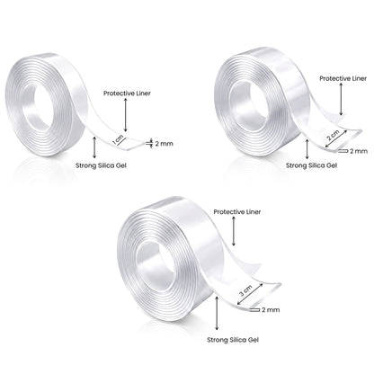 Multipurpose Double Sided Nano Tape 2MM Thickness – Strong Adhesive Reusable Tape 3M Length (1CM / 2CM / 3CM Width)