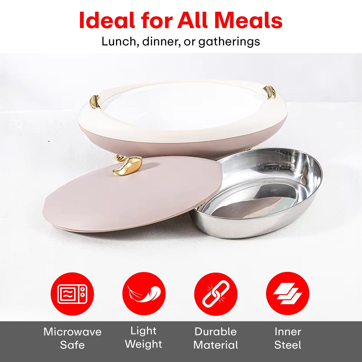 Prime Pick Elegant Oval Casserole 5L with Gold Leaf Handle