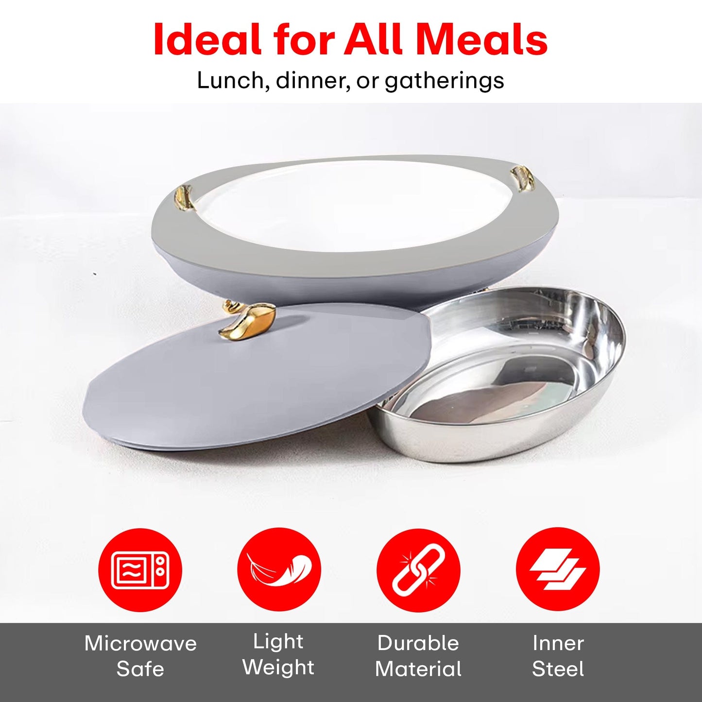 Prime Pick Elegant Oval Casserole 5L with Gold Leaf Handle