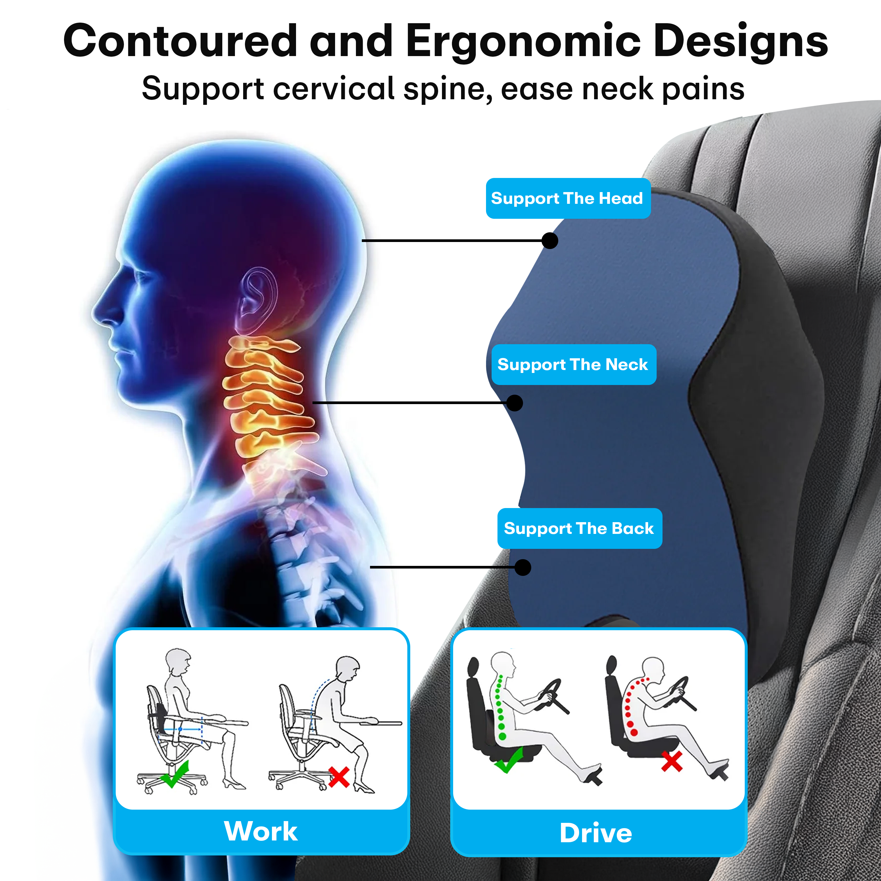 Prime Pick Car Neck Pillow And Backrest Cushion