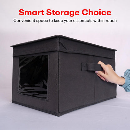 PRIME PICK Foldable Storage Box with Bamboo Front, Grey – 1 Pack, 38x25x21 cm