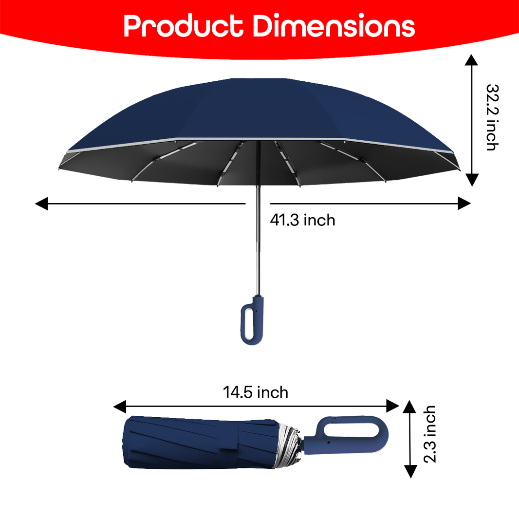 PRIME PICK Compact Travel Umbrella With Reflective Strip, Carabiner Handle Windproof & UV Protection Anti-Slip Handle Lightweight 95% UV Block for Men, Women & Kids Ideal for Rain & Sun Coverage