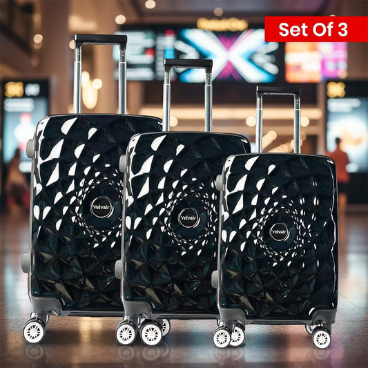 Premium Hard Shell Luggage Set of 3 (20” + 24” + 28”) – Stylish Black Trolley Bag Combo