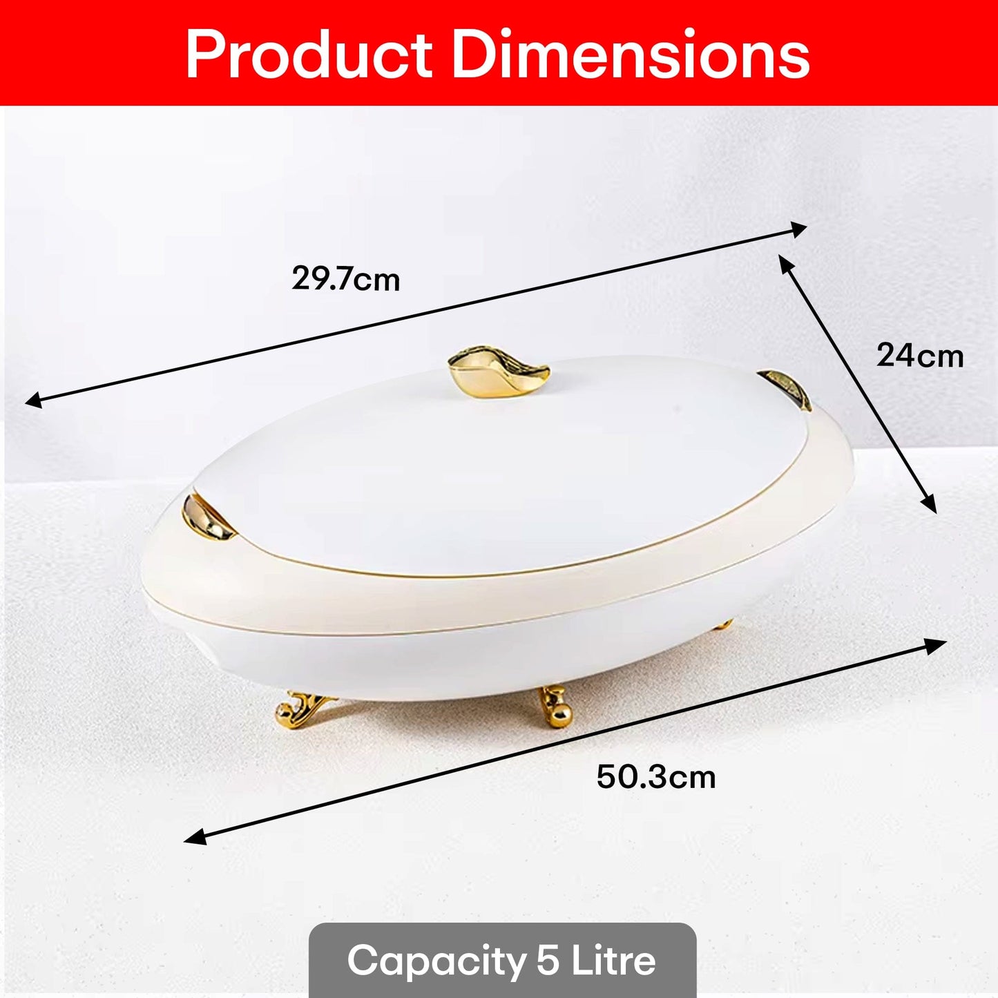Prime Pick Elegant Oval Casserole 5L with Gold Leaf Handle