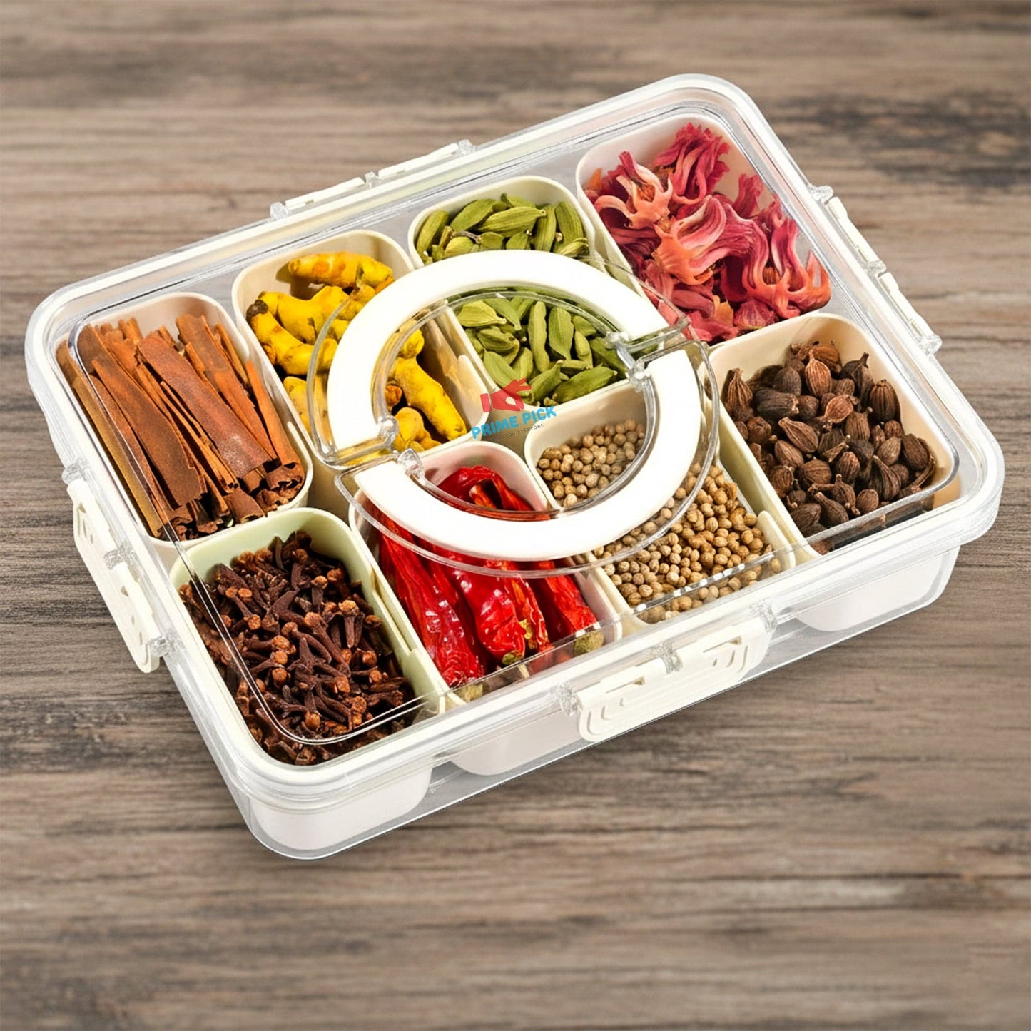 Prime Pick 8 Divider Spice Organizer Box