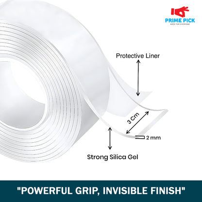 Multipurpose Double Sided Nano Tape 2MM Thickness – Strong Adhesive Reusable Tape 3M Length (1CM / 2CM / 3CM Width)
