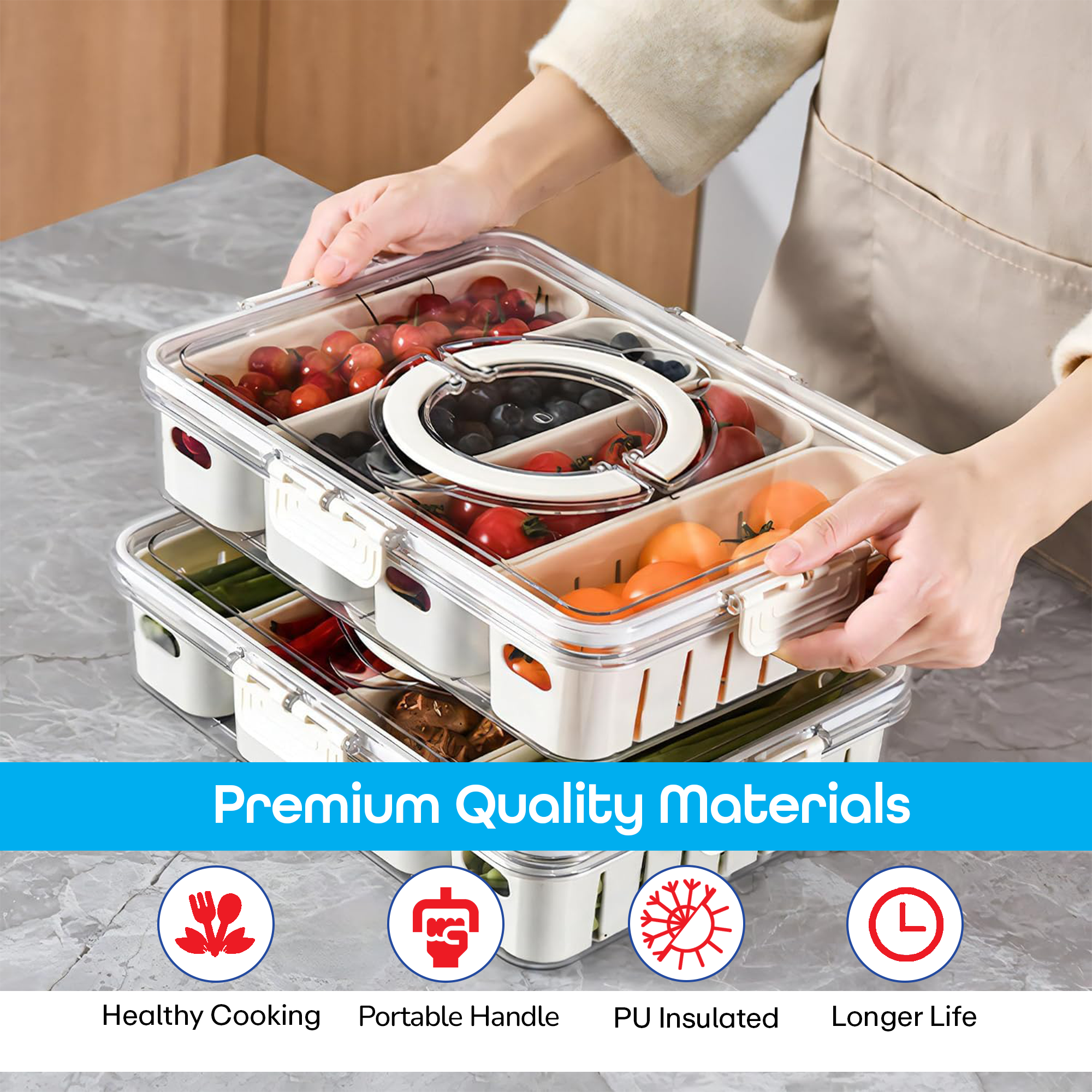 Prime Pick Fridge Storage Container With Lids (4 Compartment)