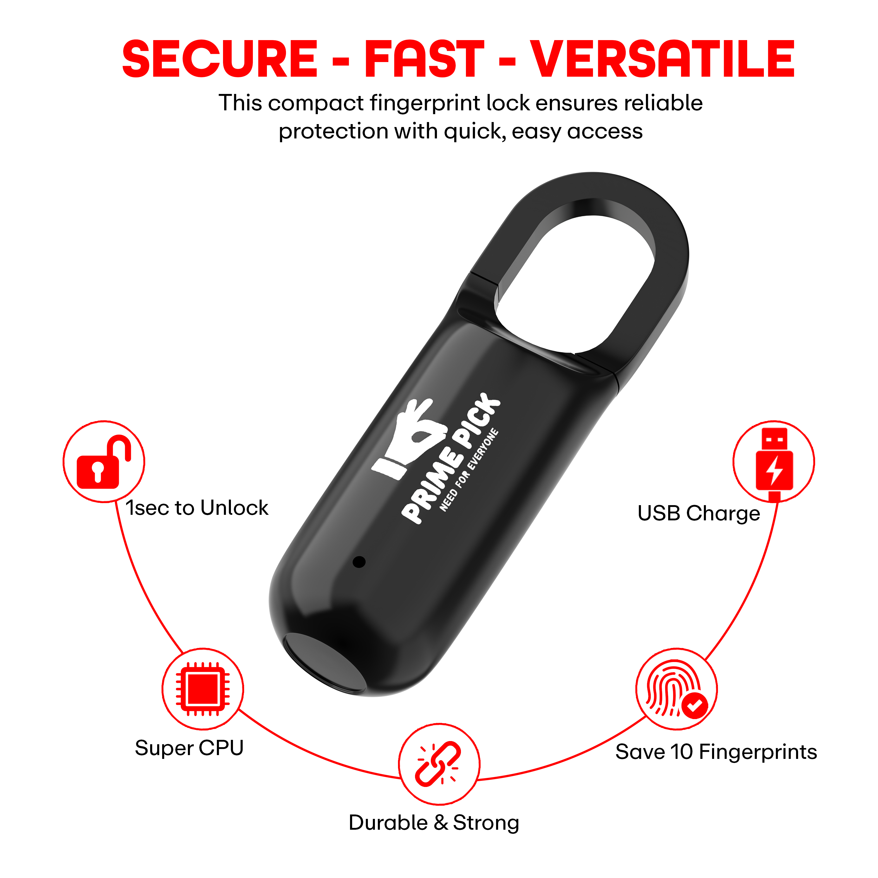 Prime Pick Secure Mini Fingerprint Padlock