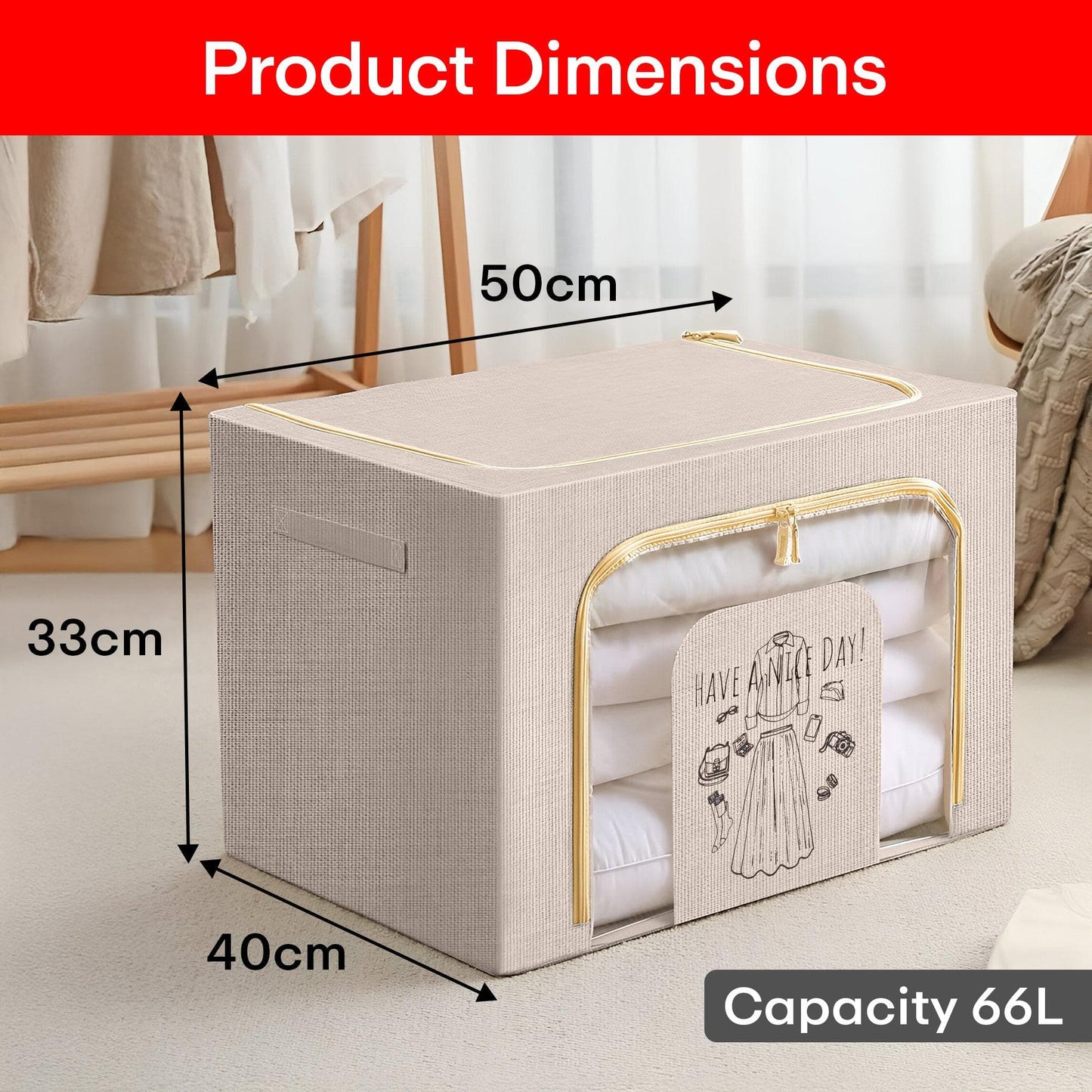 PRIME PICK Foldable Storage Box Double ZiPPer Cloth Oraganizer Box – 1 Pack