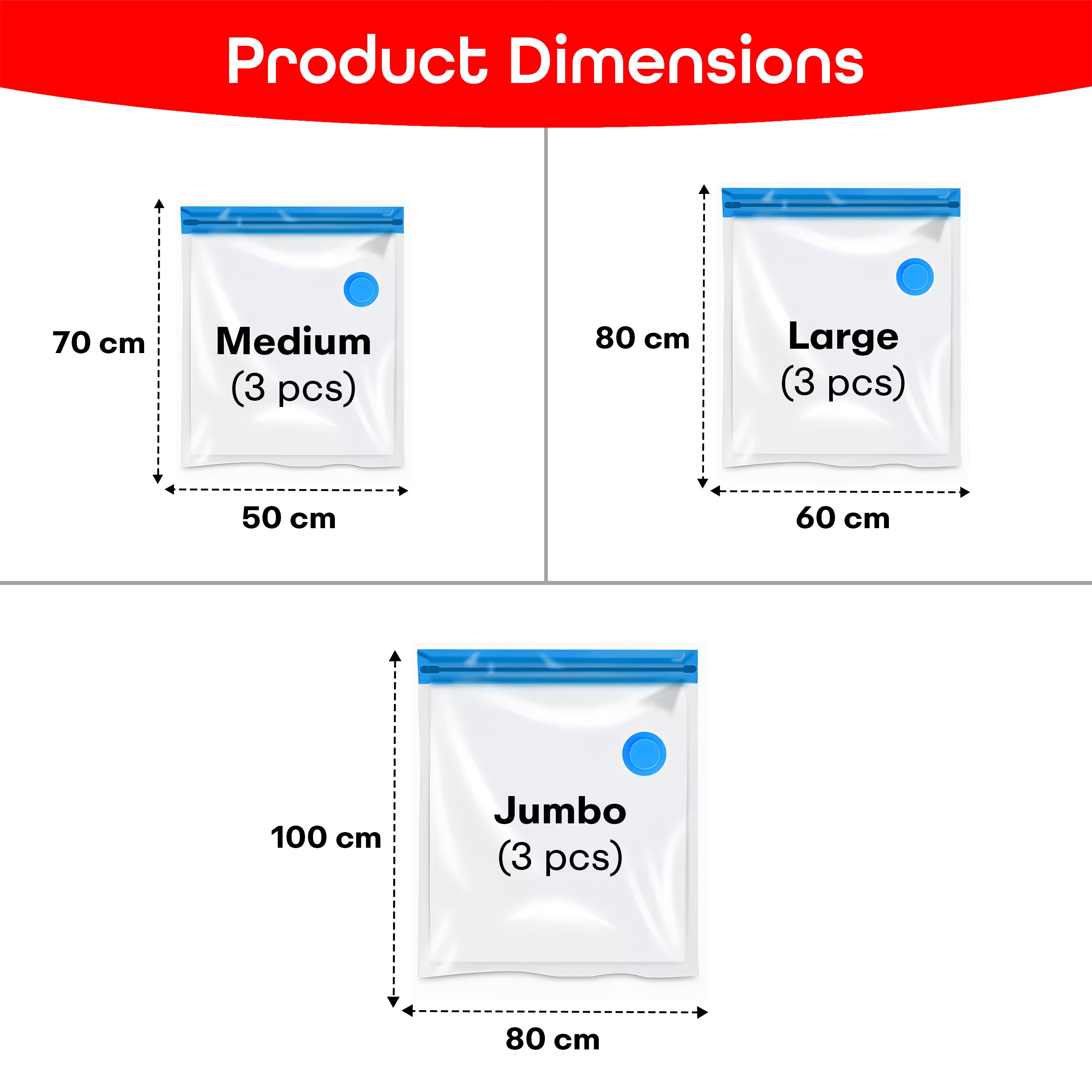 Prime Pick Vacuum Compression Storage Bags With Hand Pump Pack Of-9 3Medium+3Large+3Jumbo