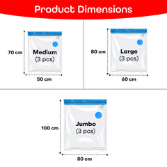 Prime Pick Vacuum Compression Storage Bags With Hand Pump Pack Of-9 3Medium+3Large+3Jumbo