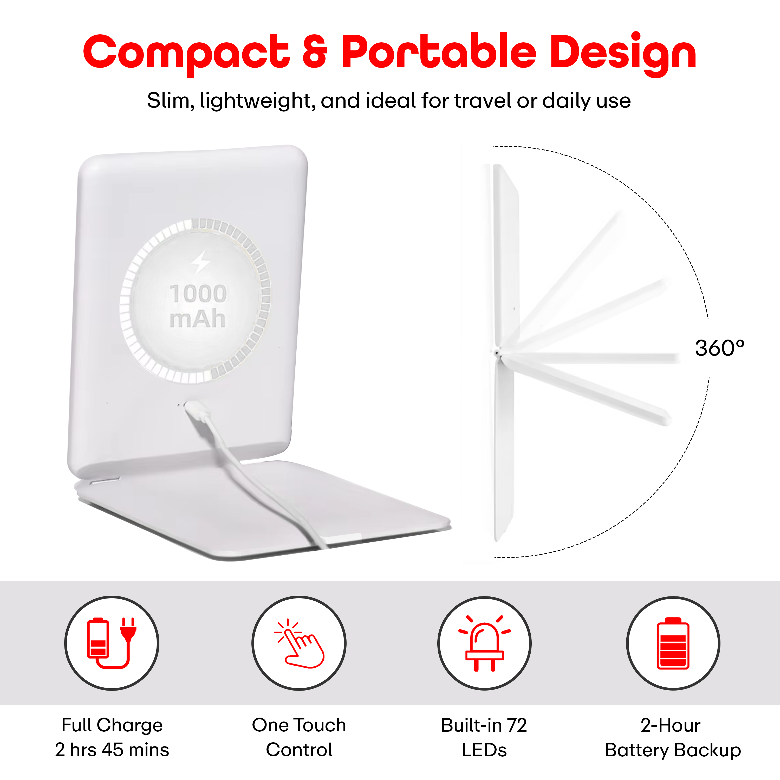 Prime Pick Led Rechargeable Travel Vanity Mirror