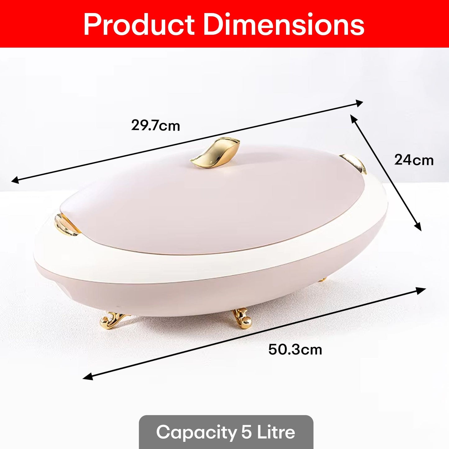 Prime Pick Elegant Oval Casserole 5L with Gold Leaf Handle