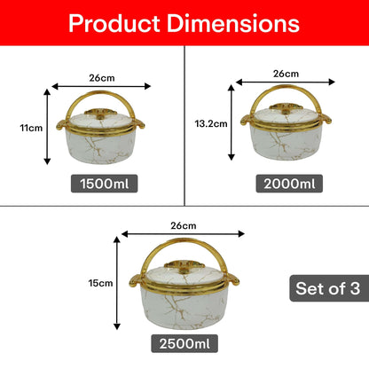 Prime Pick Premium Marble Finish Casserole Set of-3 (1.5L+2L+2.5L)