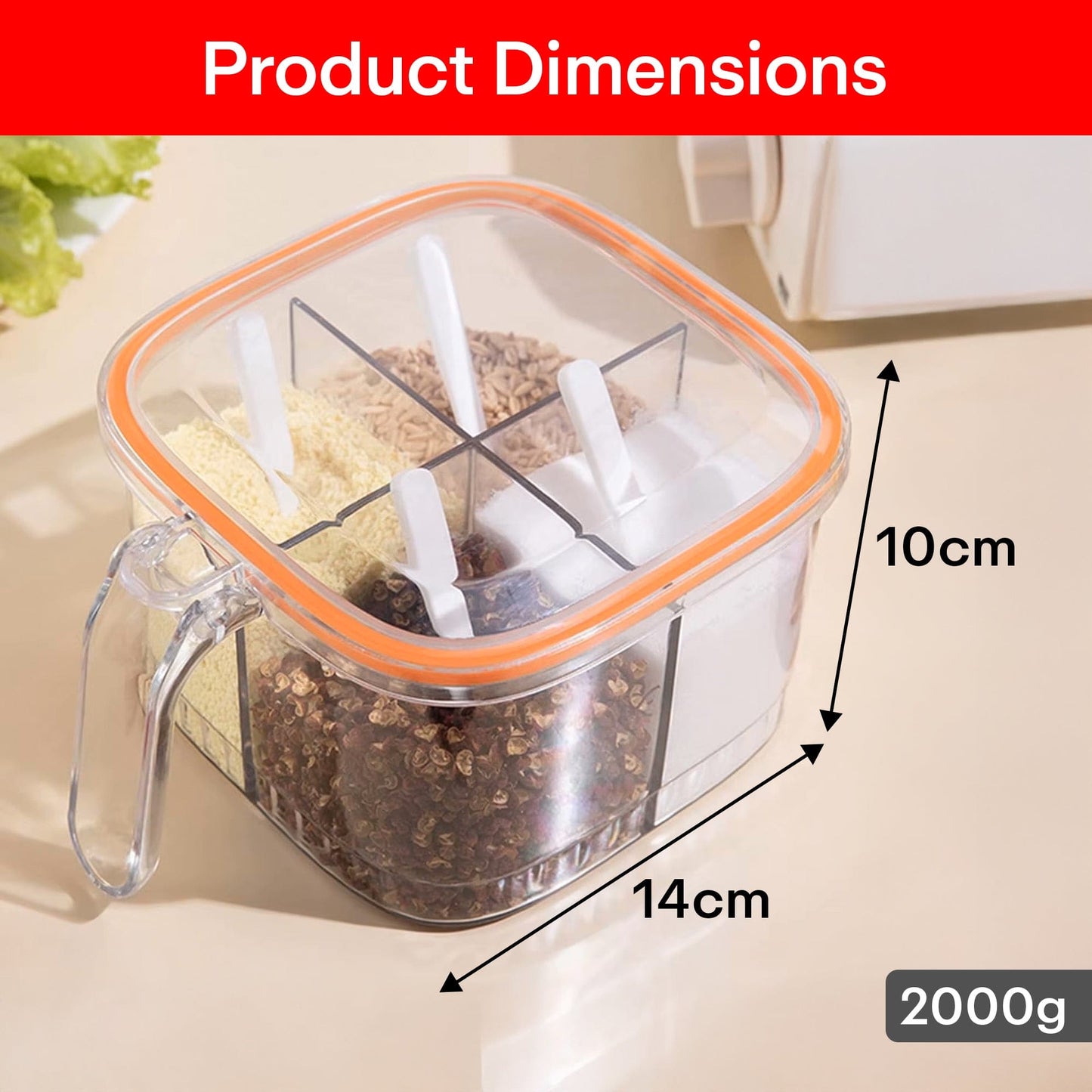 Prime Pick Multi-Grid Seasoning Box with Lid – Orange