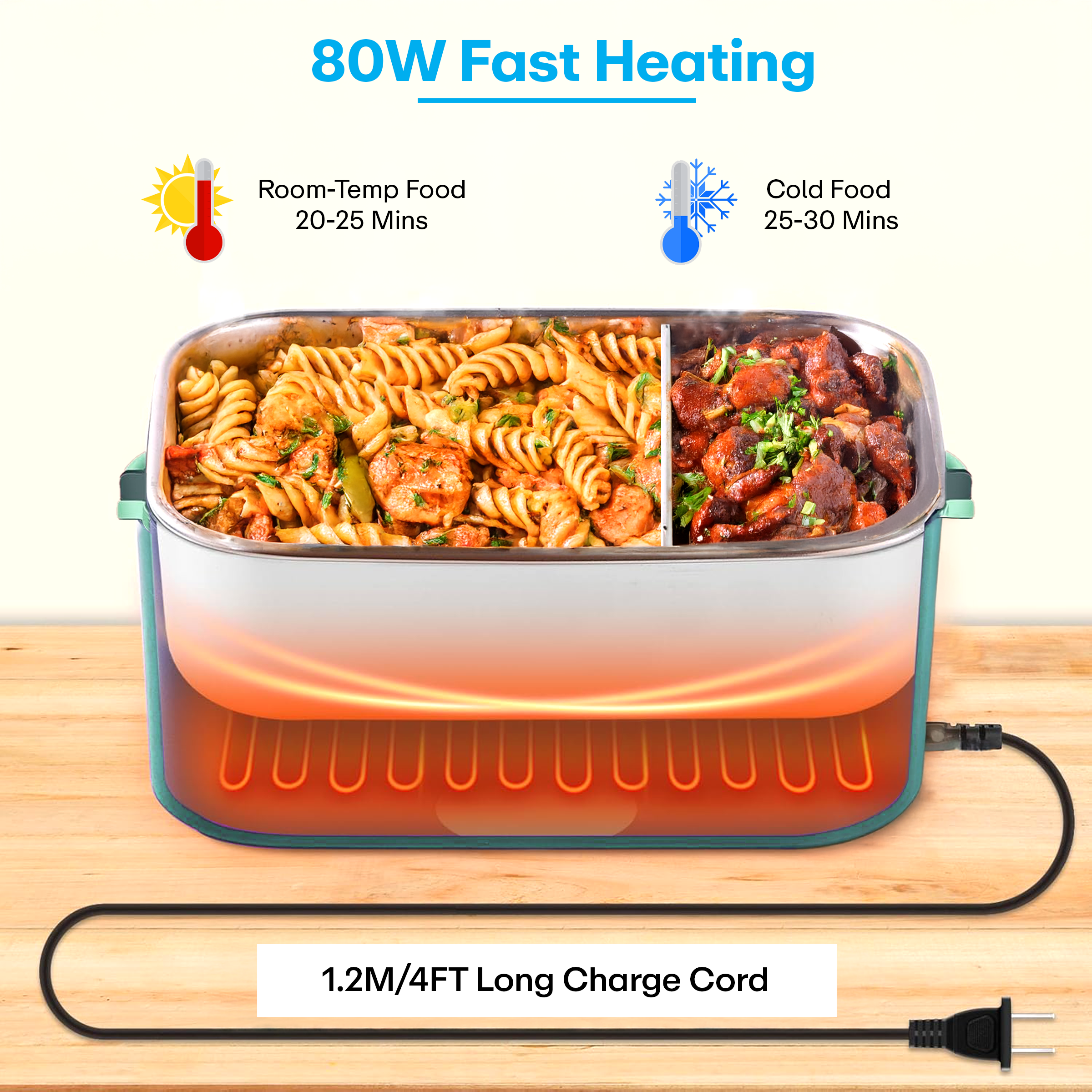 Prime Pick Electric Lunch Box 80W 1.8L 4 In1 Portable Food Warmer