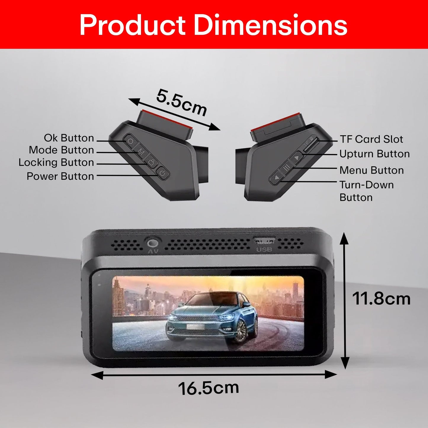 Wizry 3 In 1 Car Dash Camera Dvr (Acc)