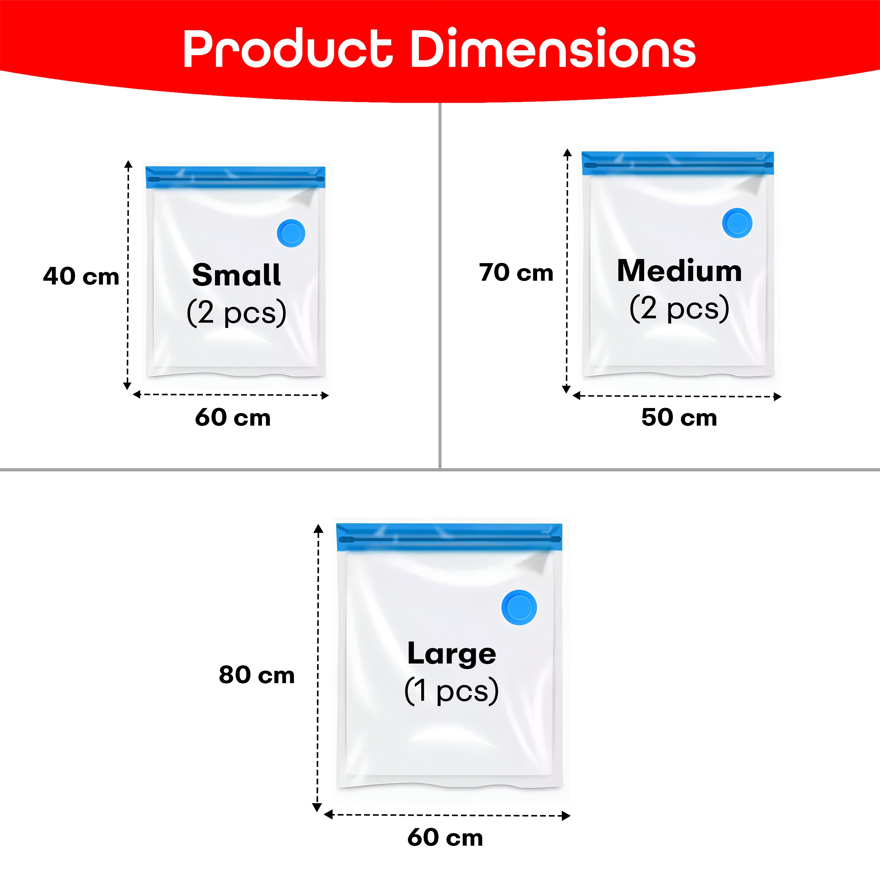 Prime Pick Vacuum Compression Storage Bags With Hand Pump Pack Of-5 2Small+2Medium+1Large