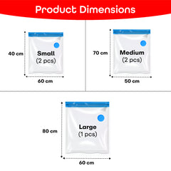 Prime Pick Vacuum Compression Storage Bags With Hand Pump Pack Of-5 2Small+2Medium+1Large