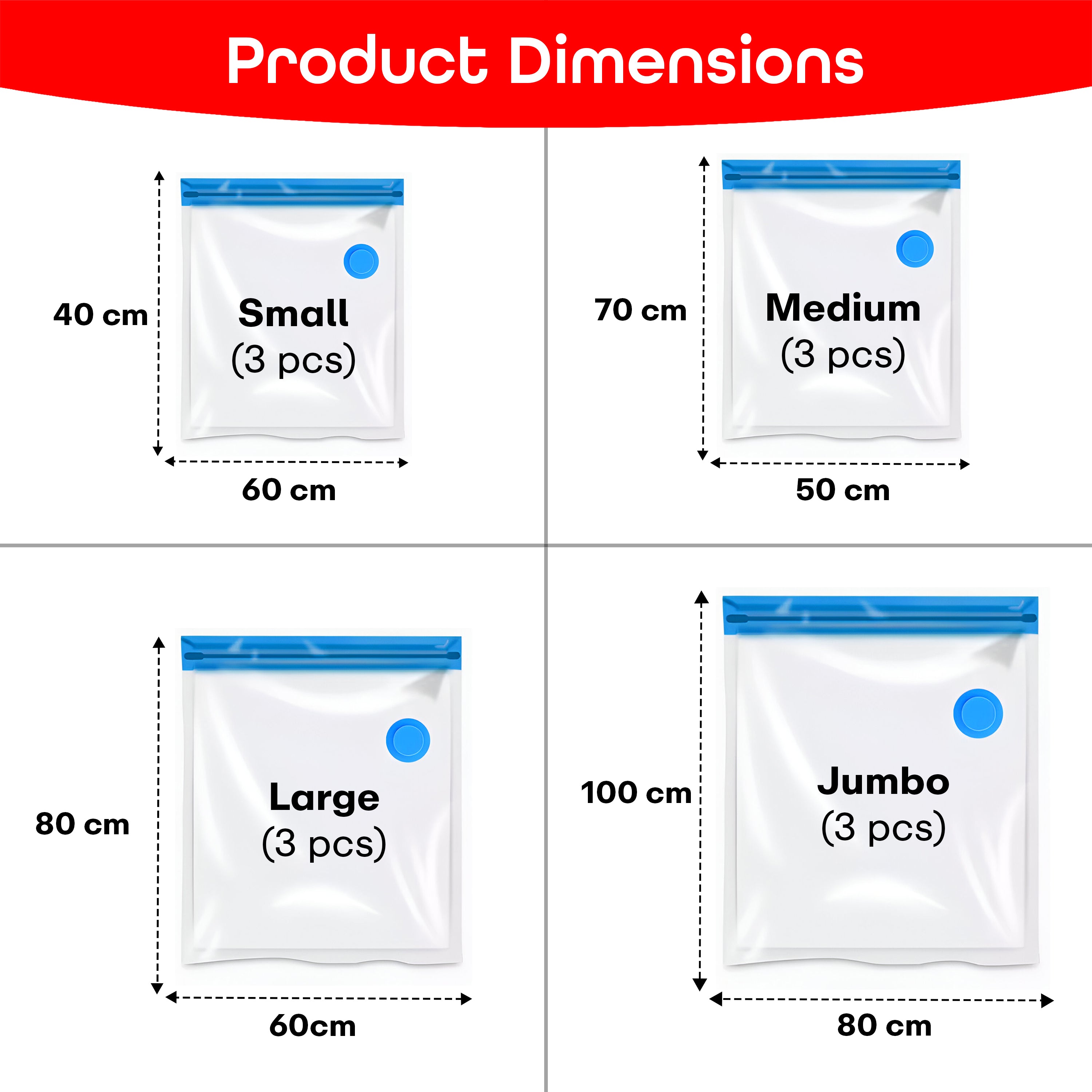 prime pick Vacuum Compression Storage Bags With Hand Pump pack of-12 3SMALL+3MEDIUM+3LARGE+3JUMBO