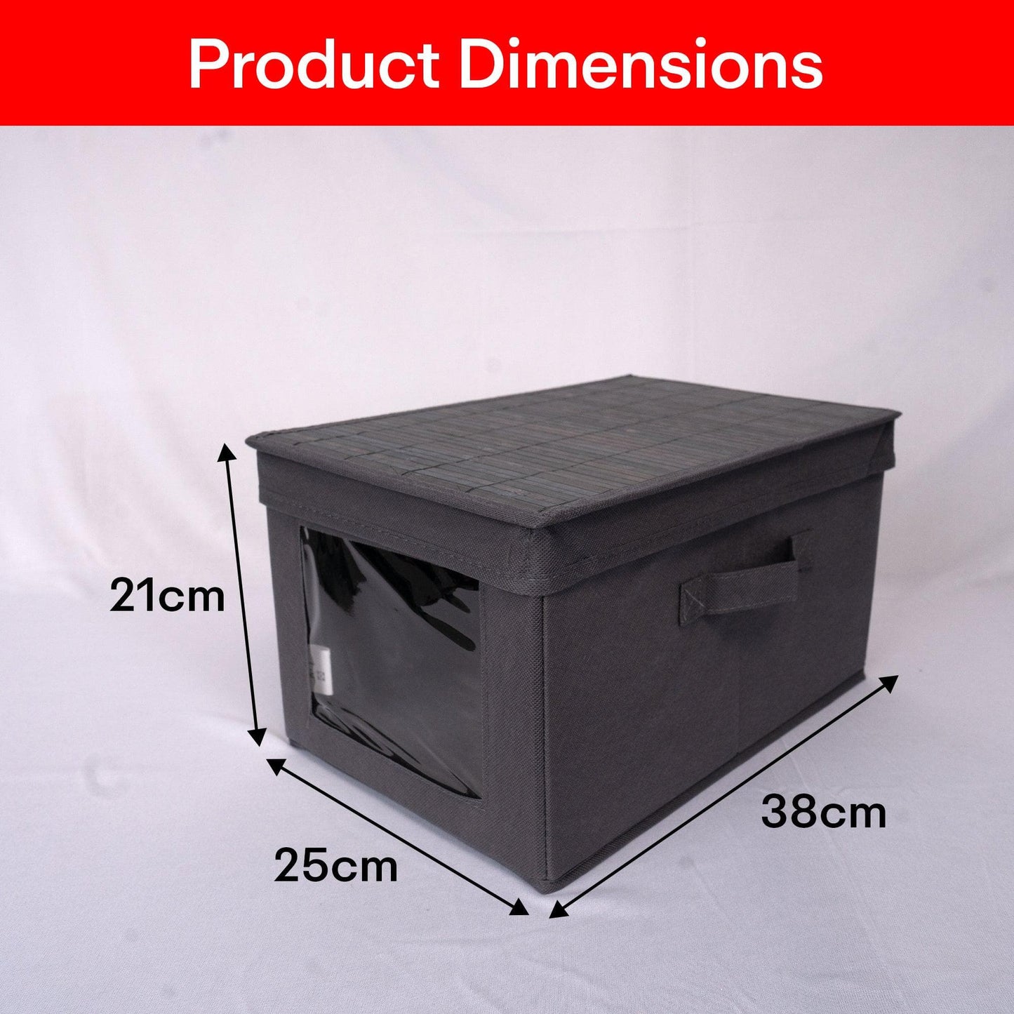 PRIME PICK Foldable Storage Box with Bamboo Front, Grey – 1 Pack, 38x25x21 cm