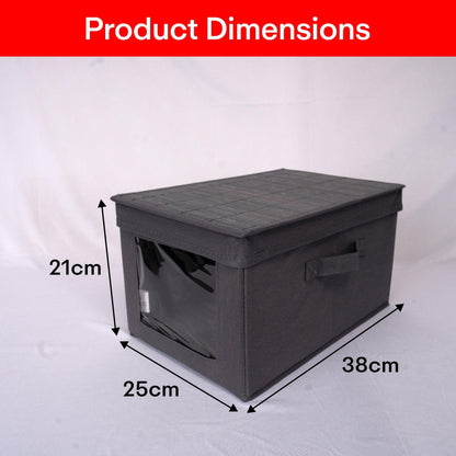 PRIME PICK Foldable Storage Box with Bamboo Front, Grey – 1 Pack, 38x25x21 cm
