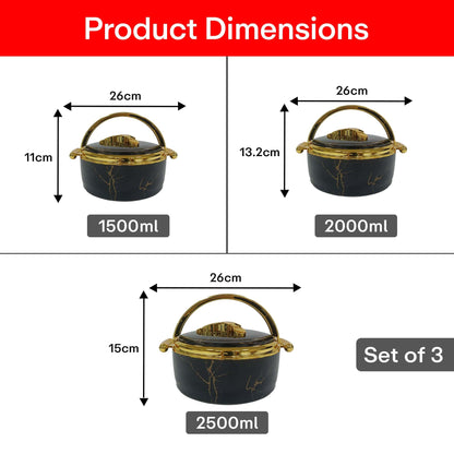 Prime Pick Premium Marble Finish Casserole Set of-3 (1.5L+2L+2.5L)