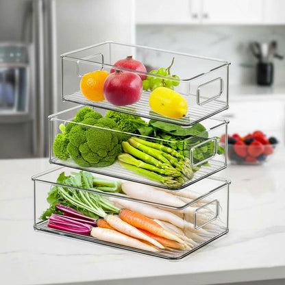 Prime Pick Stackable Food Storage Containers with Handles Acrylic Fridge Organizers (Set Of-3)