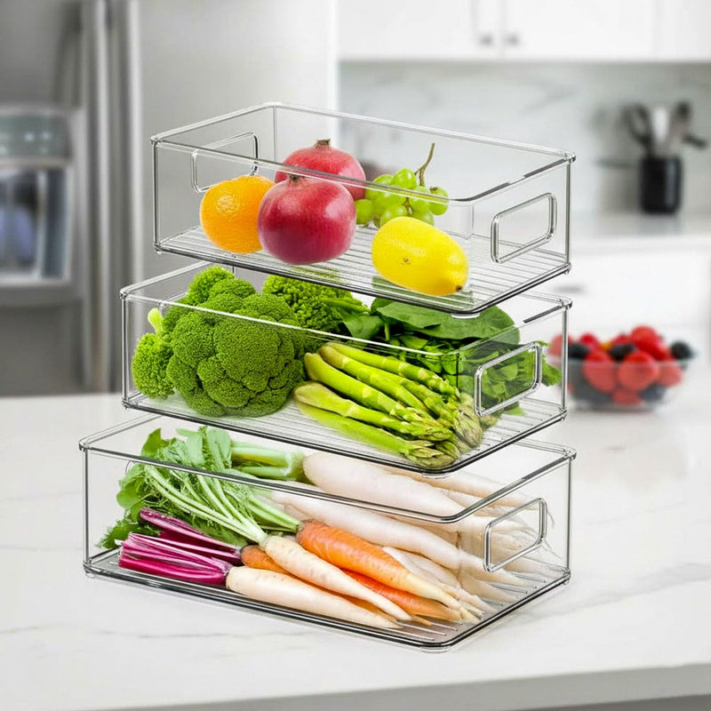 Prime Pick Stackable Food Storage Containers with Handles Acrylic Fridge Organizers (Set Of-3)