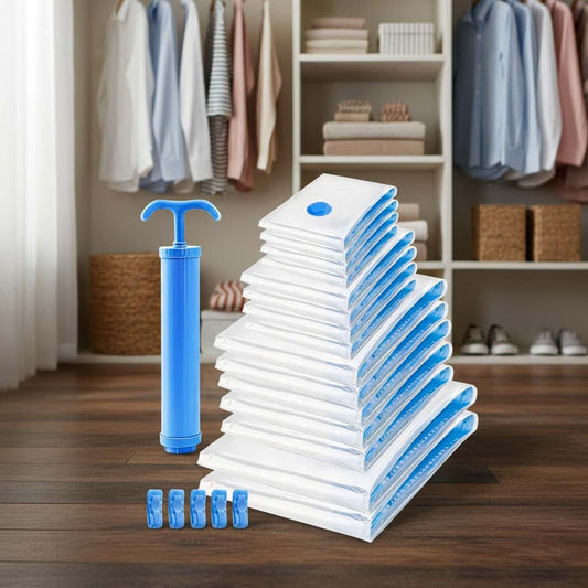 prime pick Vacuum Compression Storage Bags With Hand Pump pack of-15 4MEDIUM+4LARGE+5JUMBO+2XJUMBO