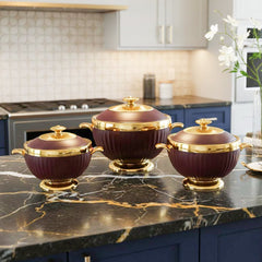 Prime Pick Luxury Casserole Set of-3 (1.2L+1.8L+3.2L) with Golden Finish