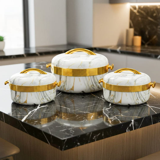 Prime Pick Luxury Marble Finish Insulated Casserole Set of-3 (1L + 2L + 3.5L)