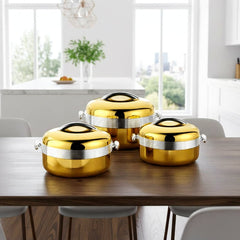 Prime Pick Premium Gold Finish Insulated Casserole Set of 3 (1L + 2L + 3.5L)