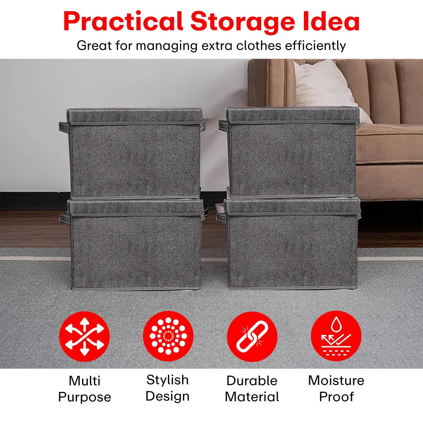 PRIME PICK Pack of 1 Foldable Storage Box with Lid, Bamboo Front